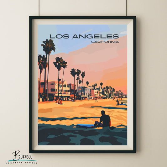 Los Angeles California Venice Beach Travel Poster & Wall Art Poster Print