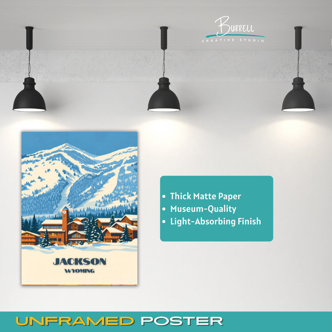 Jackson Wyoming Teton Village Mountain Ski Resort Travel Posters & Wall Art Poster Print