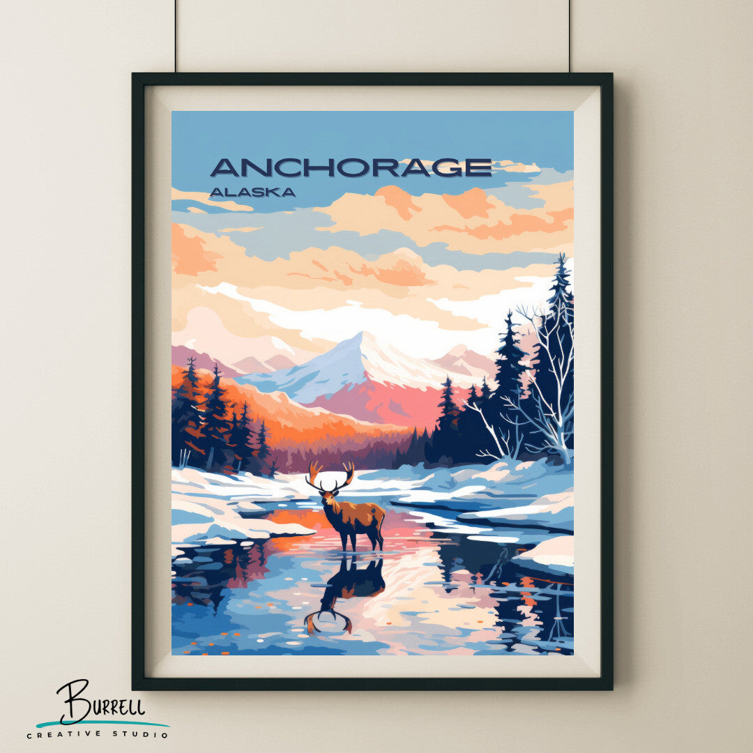 Anchorage Alaska Scenery Travel Poster & Wall Art Poster Print