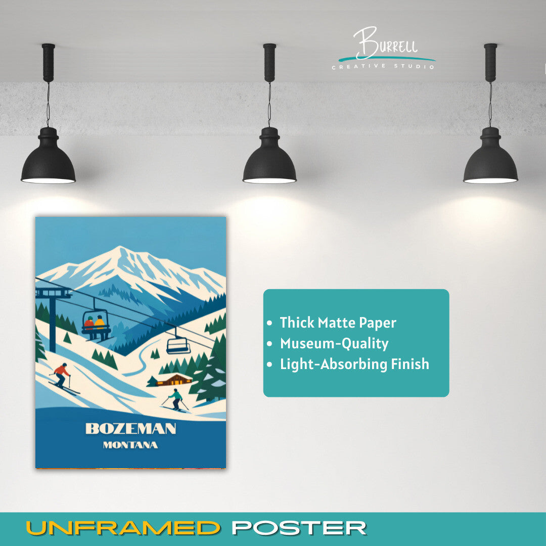 Bozeman Montana Bridger Bowl Ski Area Travel Posters & Wall Art Poster Print