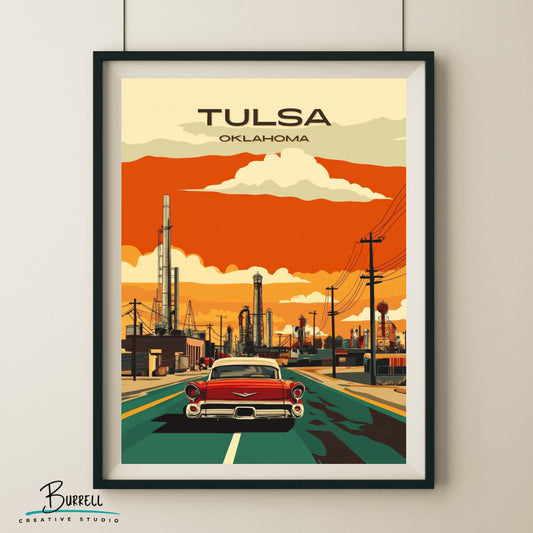 Tulsa Oklahoma Oil Culture Travel Poster & Wall Art Poster Print
