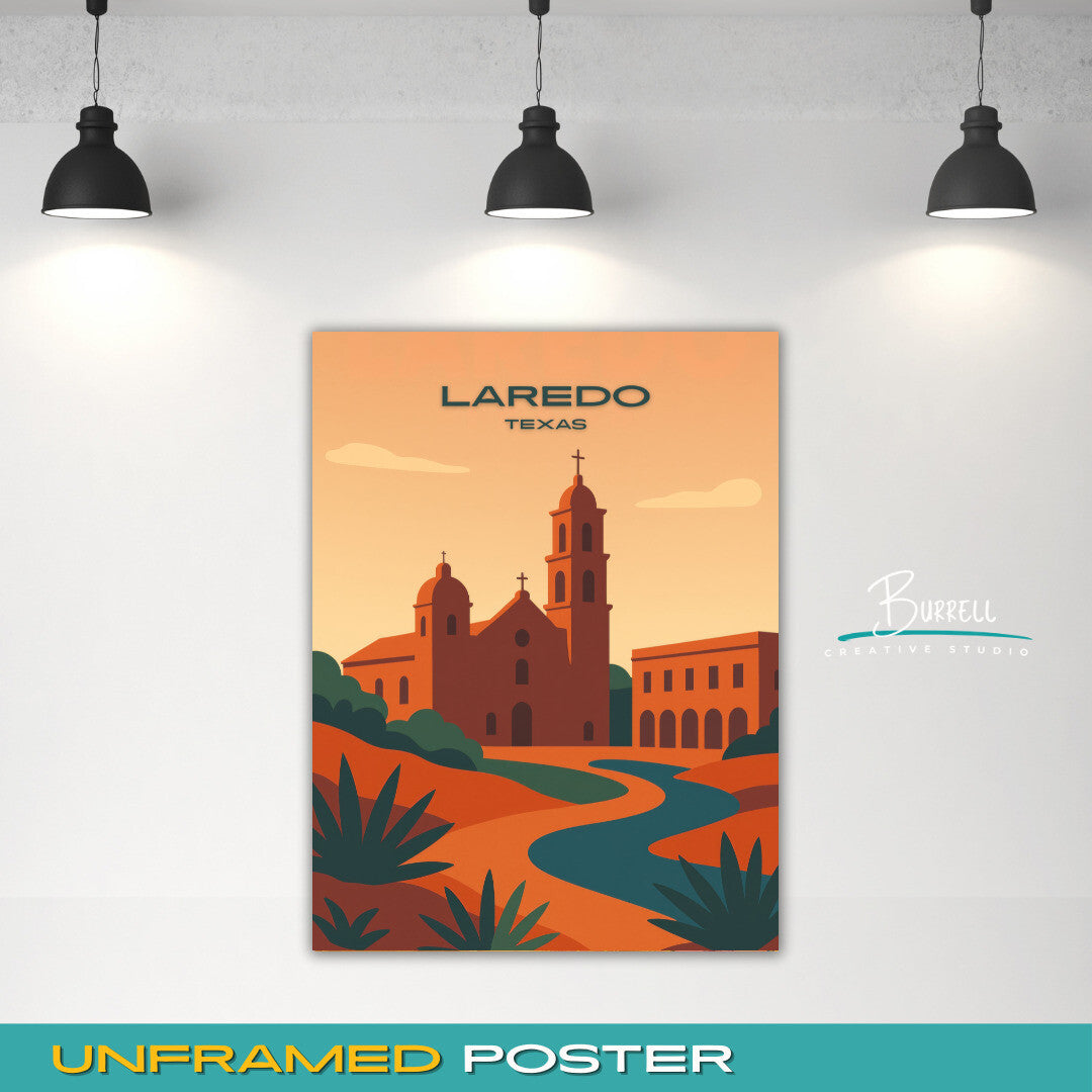 Laredo Texas Old Architecture Travel Poster & Wall Art Poster Print
