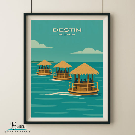 Destin Florida Tiki Cruisin Travel Poster & Wall Art Poster Print