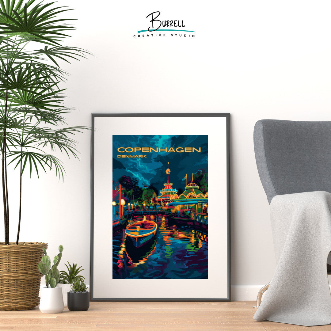 Copenhagen Denmark Tivoli Garden Travel Poster & Wall Art Poster Print