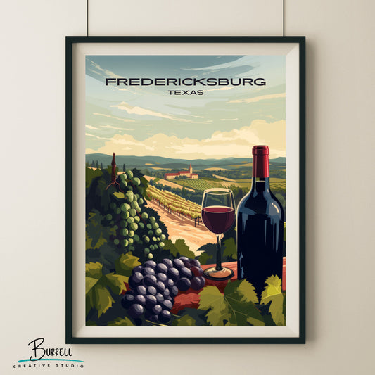 Fredericksburg Texas Wine Country View Travel Poster & Wall Art Poster Print