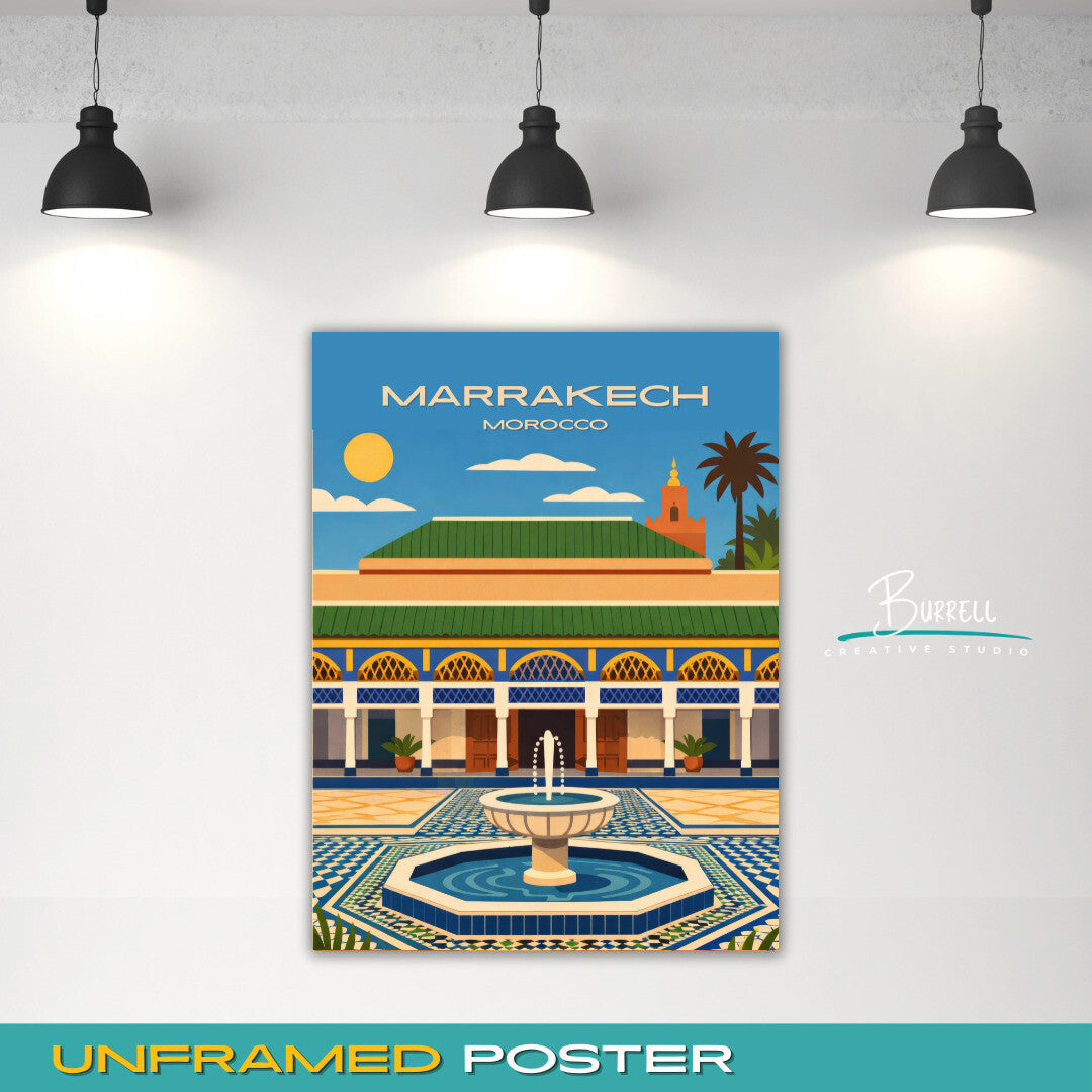 Marrakech Morocco Bahia Palace Travel Poster & Wall Art Poster Print