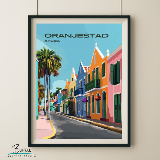 Oranjestad Aruba Dutch Architecture Travel Poster & Wall Art Poster Print