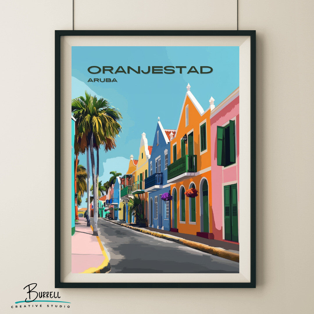 Oranjestad Aruba Dutch Architecture Travel Poster & Wall Art Poster Print