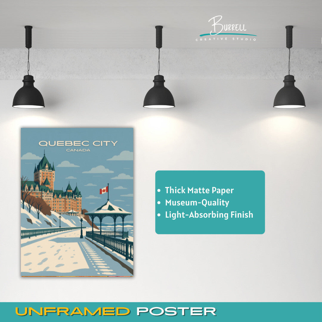 Quebec City Canada Wintery Terrasse Dufferin Travel Poster & Wall Art Poster Print