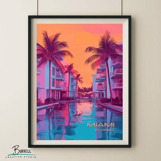 Miami Florida Beach Life Travel Poster & Wall Art Poster Print