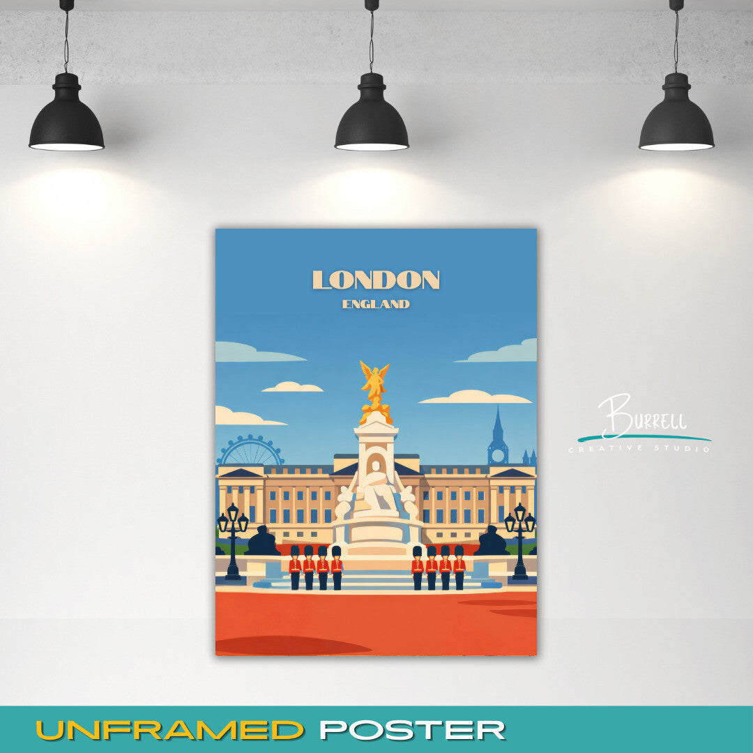London England Buckingham Palace Travel Poster & Wall Art Poster Print
