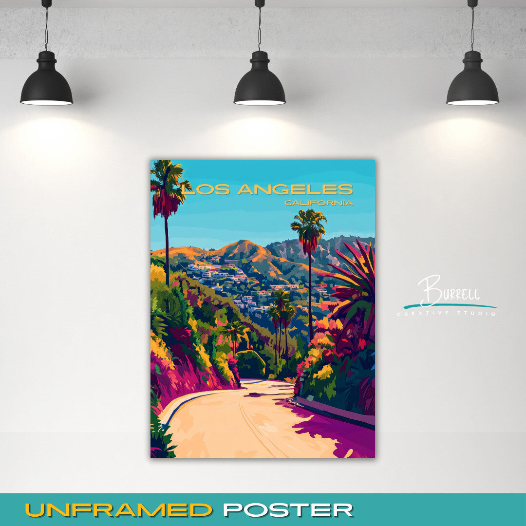 Los Angeles California Scenic Mountains Travel Poster & Wall Art Poster Print