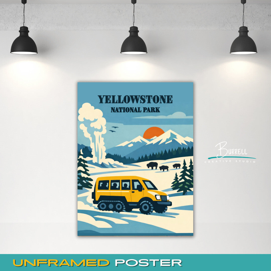 Yellowstone National Park Wyoming Winter Snowcoach Tours Travel Posters & Wall Art Poster Print