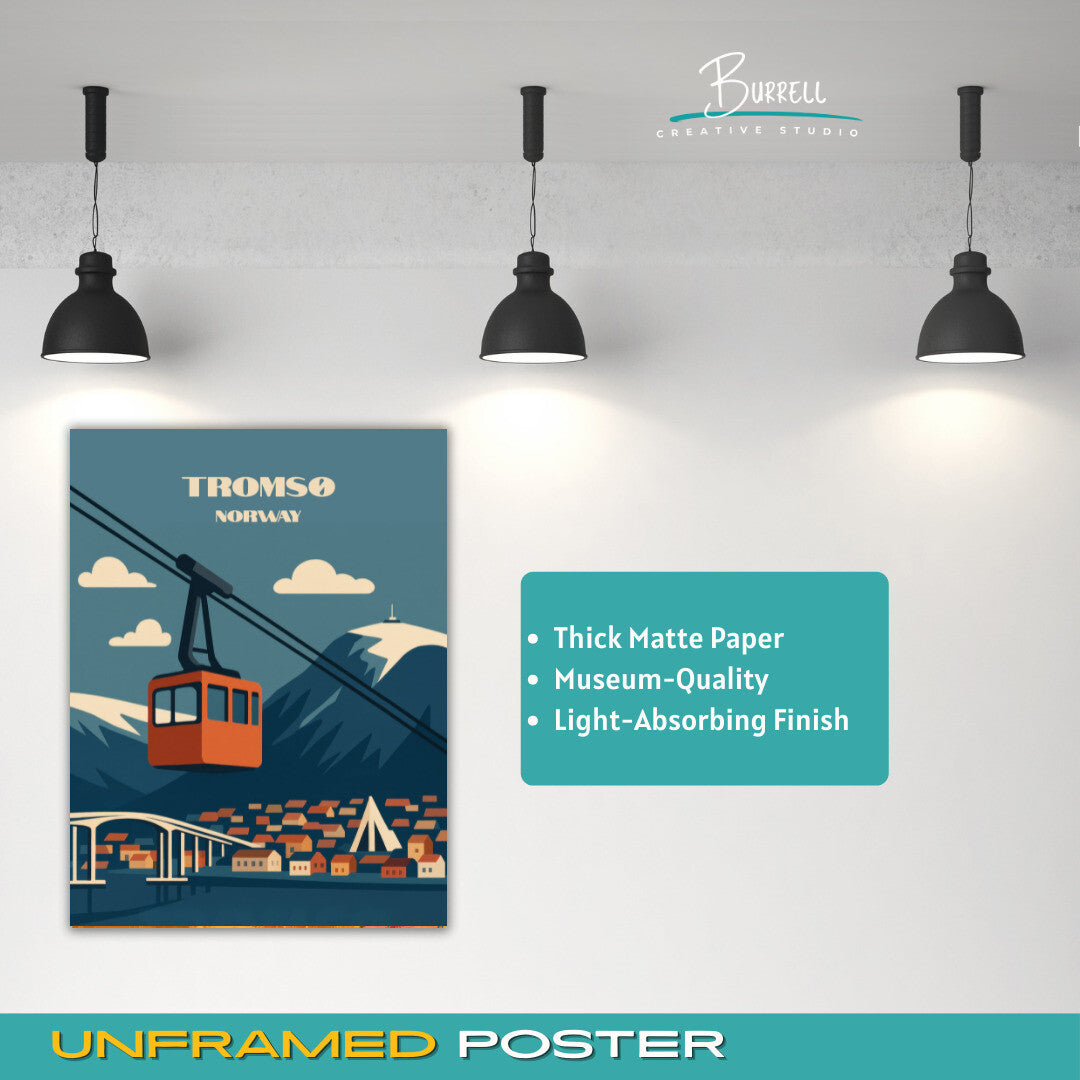 Tromsø Norway Cable Car Travel Poster & Wall Art Poster Print