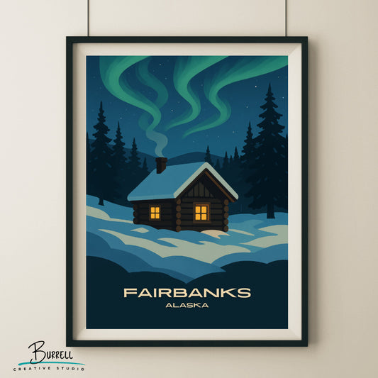 Fairbanks Alaska Winter Scenery Travel Poster & Wall Art Poster Print