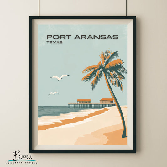 Port Aransas Texas Beach View Travel Poster & Wall Art Poster Print