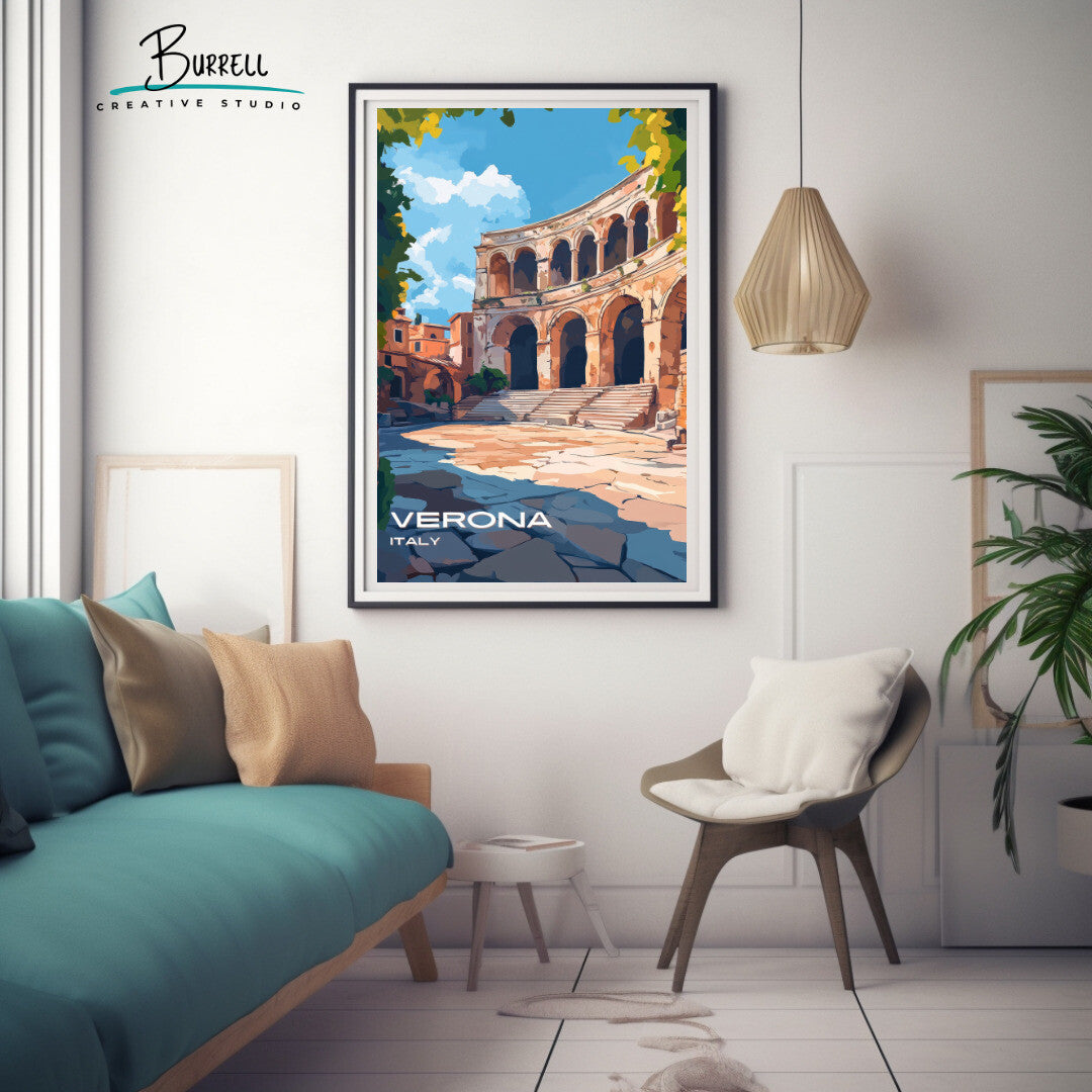 Verona Italy Arena Travel Poster & Wall Art Poster Print