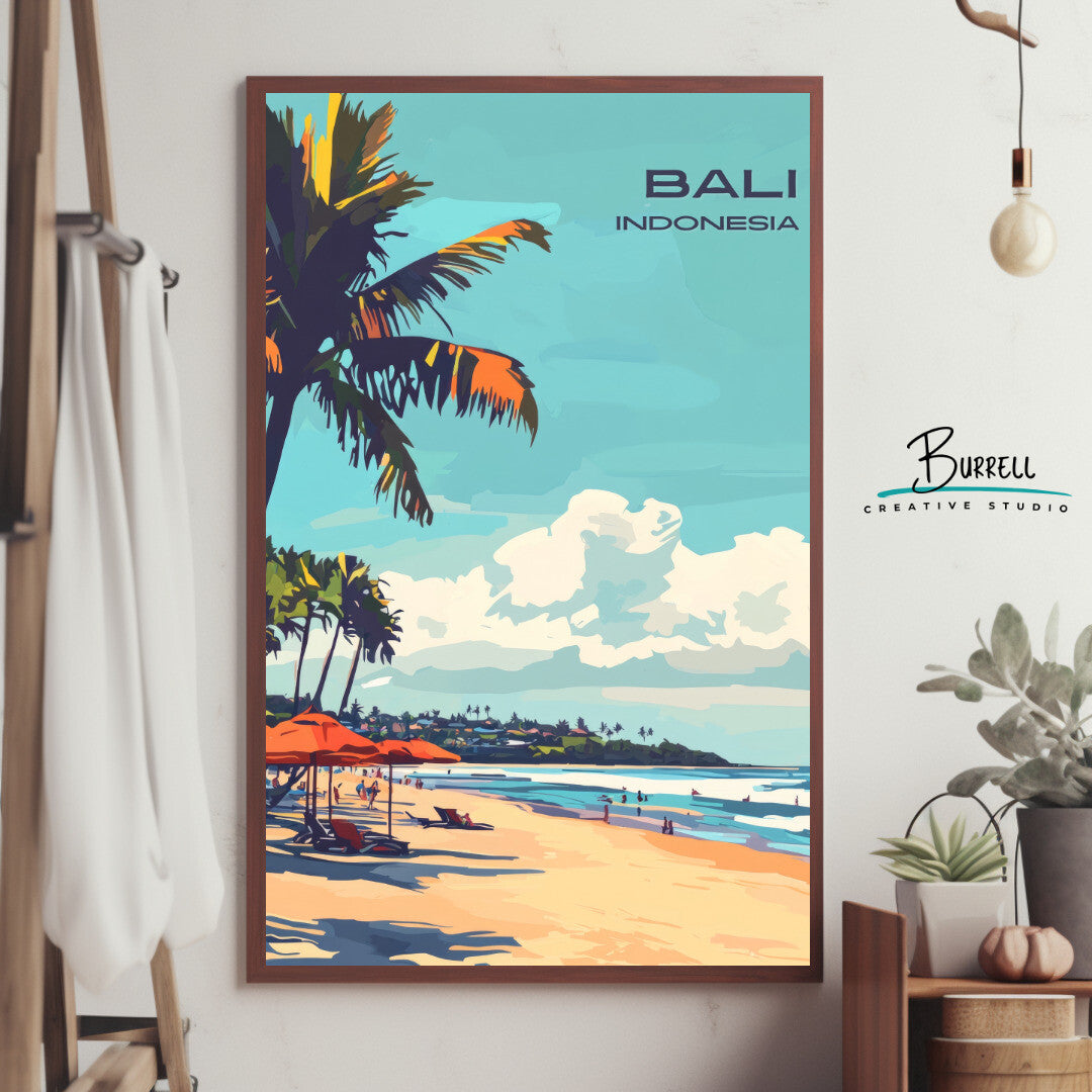 Denpasar Bali Seminyak Beach Travel Poster & Wall Art Poster Print