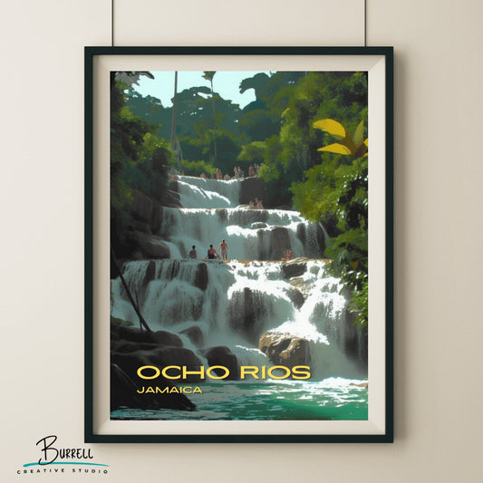 Ocho Rios Jamaica Dunn's River Falls Travel Poster & Wall Art Poster Print