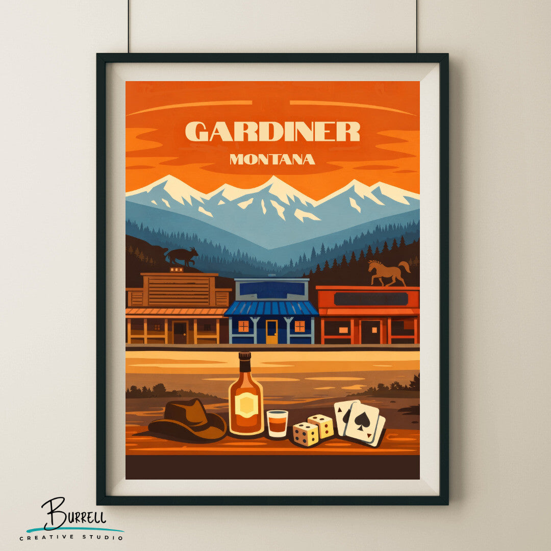 Gardiner Montana Historic Saloon Stops Travel Posters & Wall Art Poster Print