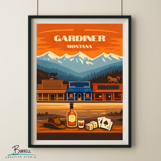 Gardiner Montana Historic Saloon Stops Travel Posters & Wall Art Poster Print