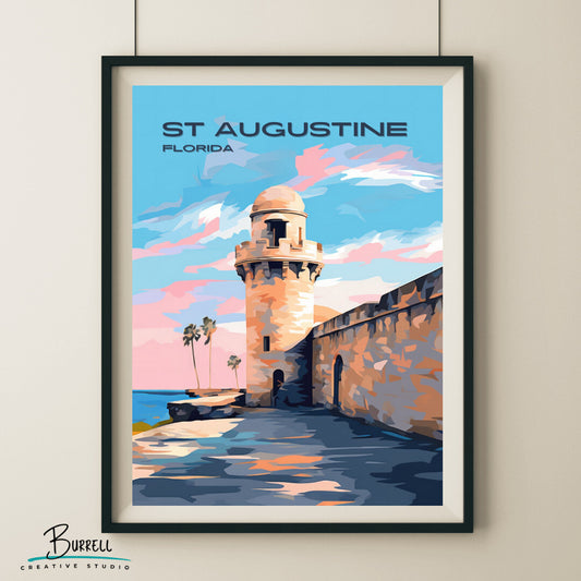 St Augustine Florida Castillo de San Marcos Travel Poster & Wall Art Poster Print