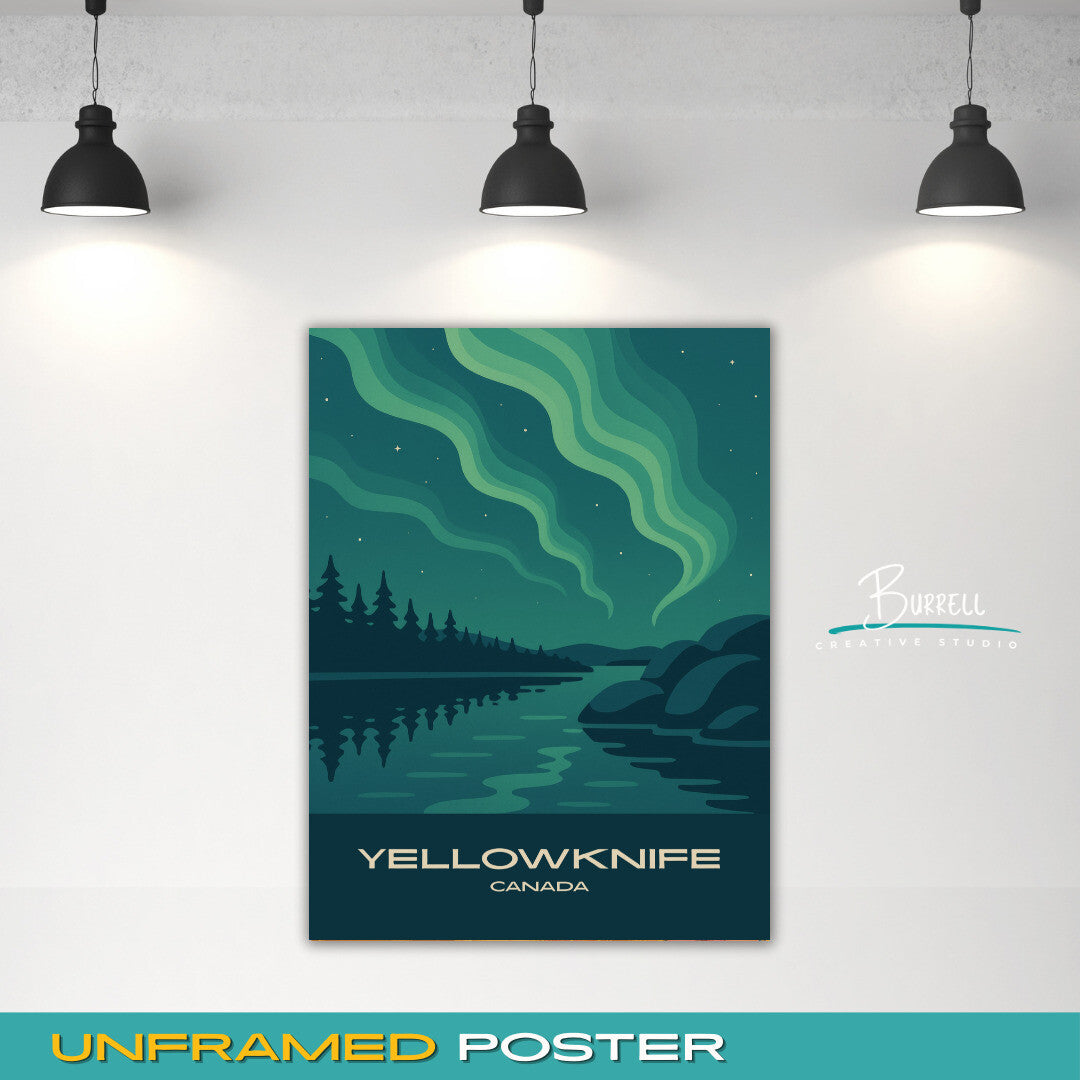 Yellowknife Canada Northern Lights Travel Poster & Wall Art Poster Print