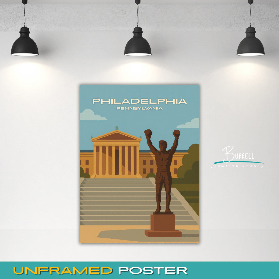 Philadelphia Pennsylvania Rocky Steps Travel Poster & Wall Art Poster Print