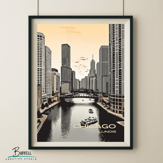 Chicago Illinois River North Travel Poster & Wall Art Poster Print