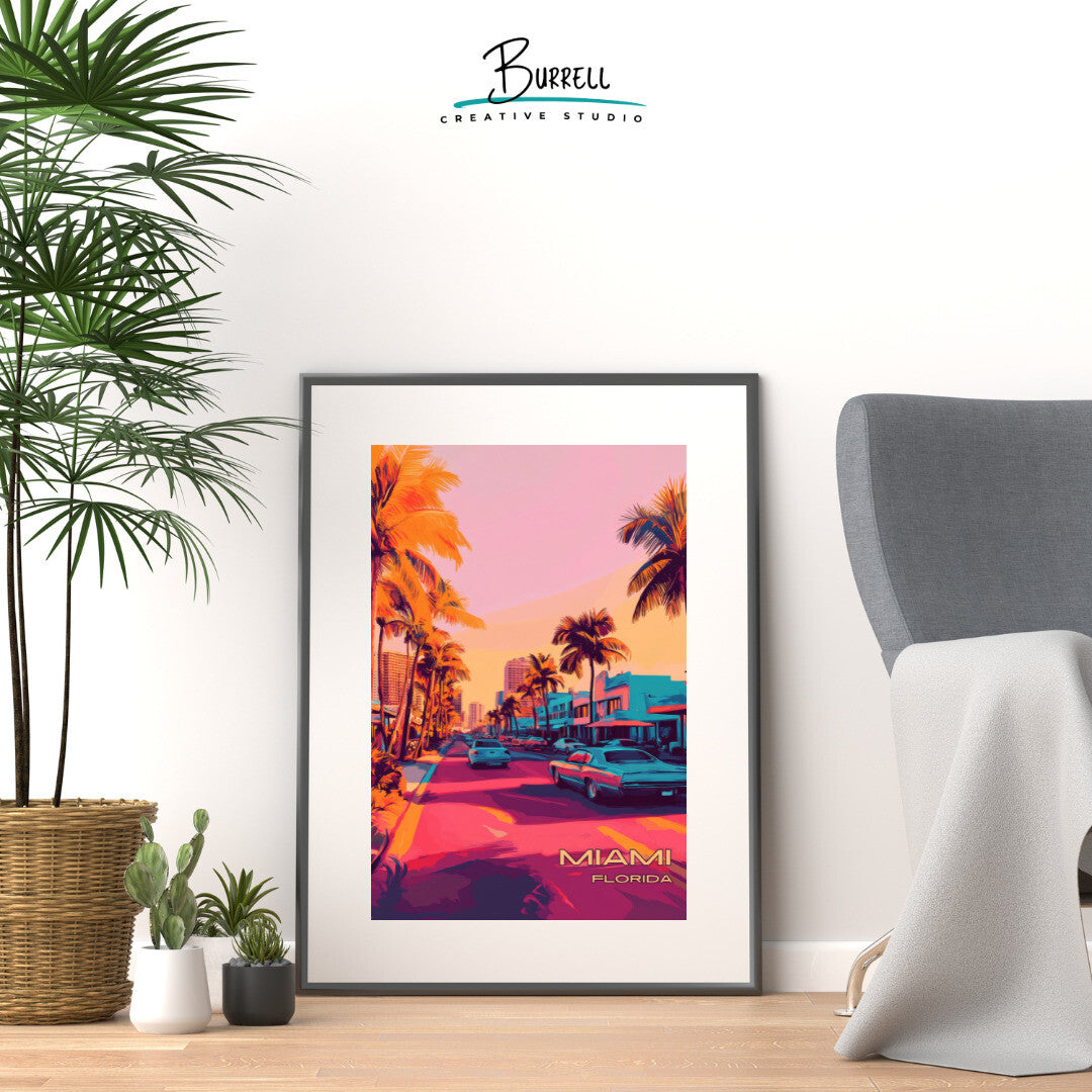 Miami Florida Scenery Travel Poster & Wall Art Poster Print