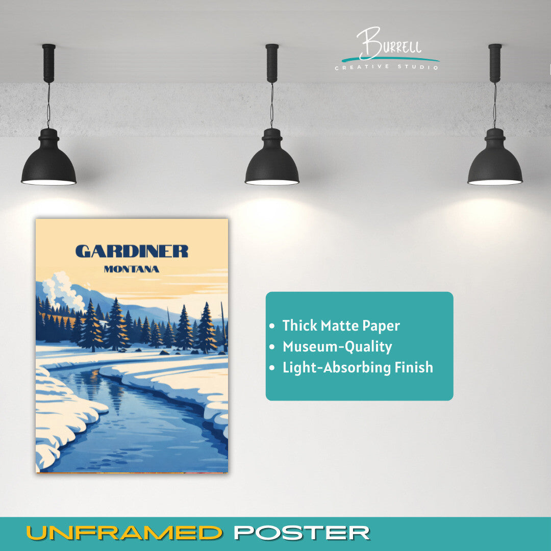 Gardiner Montana Winter Scenery Travel Posters & Wall Art Poster Print