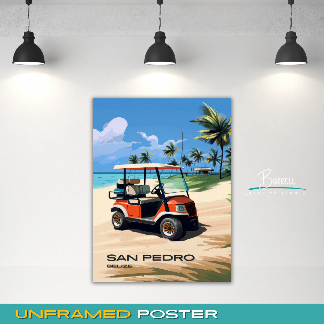 San Pedro Belize Beach Travel Poster & Wall Art Poster Print