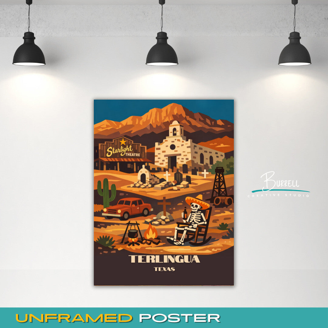 Terlingua Texas Unique Attractions Travel Poster & Wall Art Poster Print