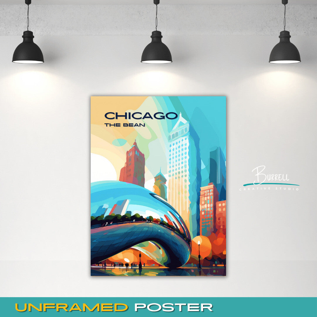 Chicago Illinois Bean Travel Poster & Wall Art Poster Print