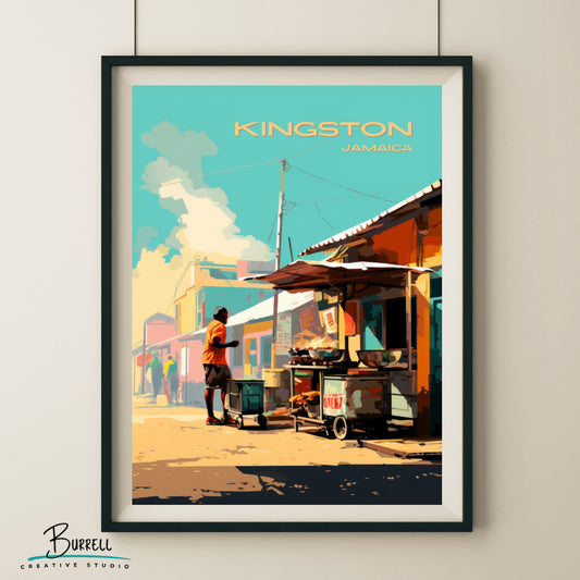 Kingston Jamaica Street Vendor Travel Poster & Wall Art Poster Print