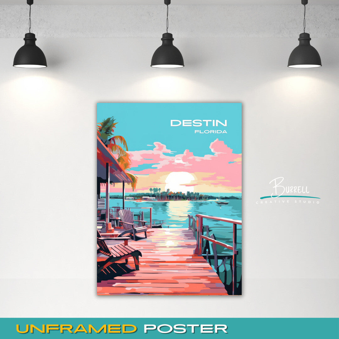 Destin Florida Ocean View Travel Poster & Wall Art Poster Print