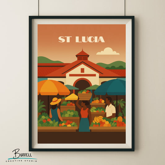 Castries St Lucia Market Travel Poster & Wall Art Poster Print