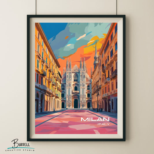 Milan Italy Cathedral Travel Poster & Wall Art Poster Print