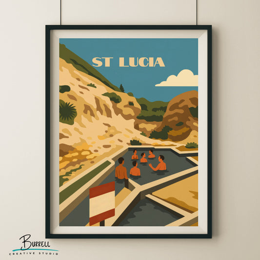 Soufrière St Lucia Sulphur Springs Travel Poster & Wall Art Poster Print