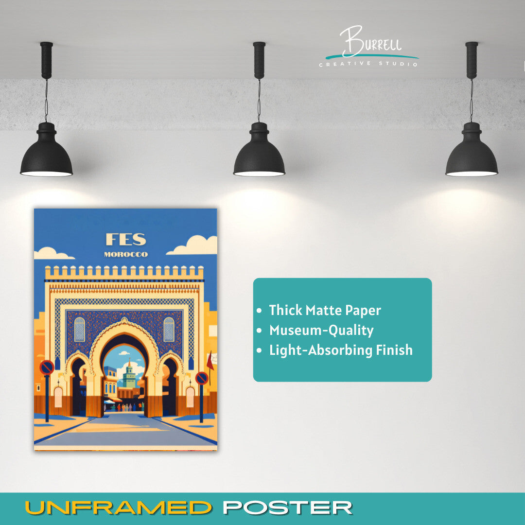 Fes Morocco Blue Gate Travel Poster & Wall Art Poster Print