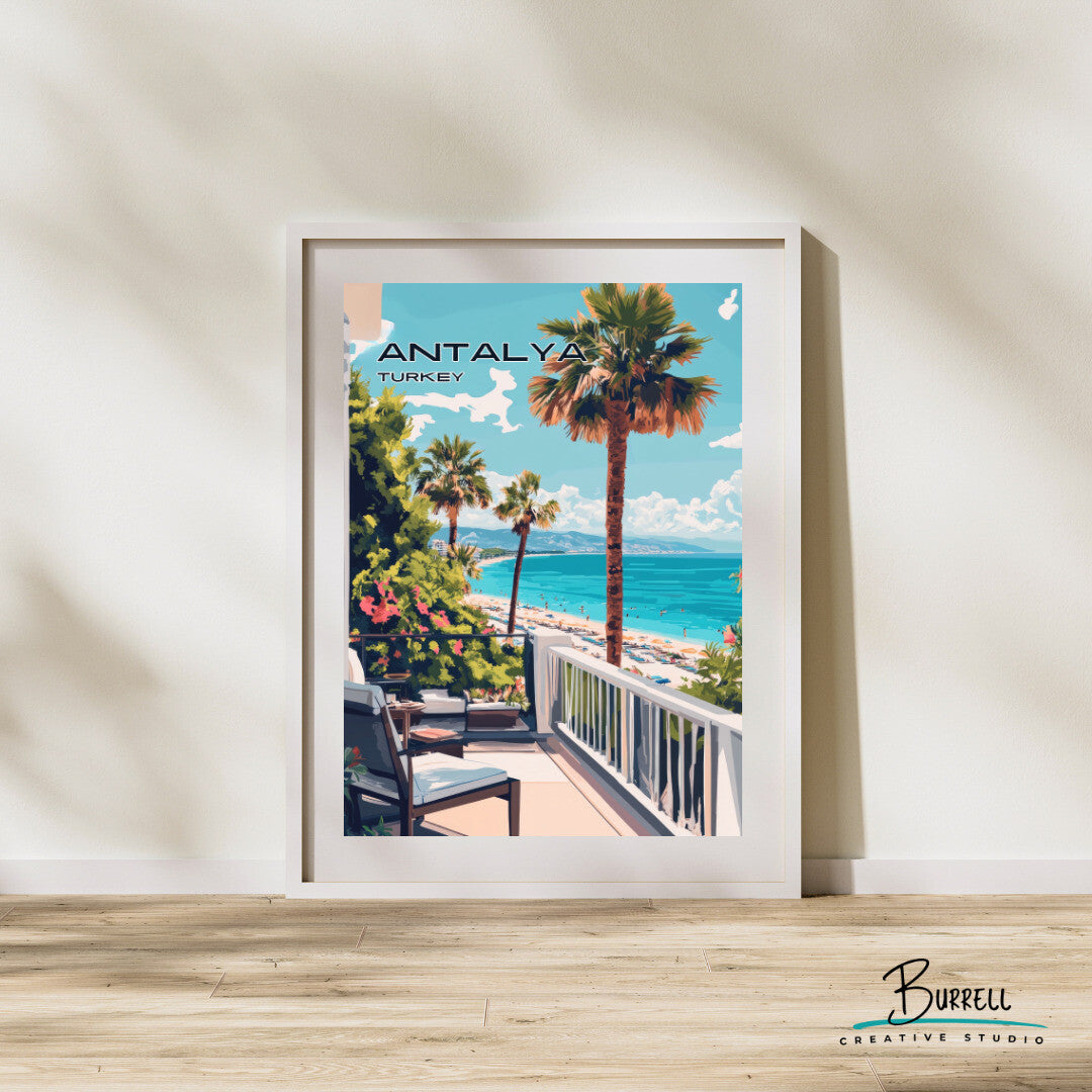 Antalya Türkiye Lara Beach View Travel Poster & Wall Art Poster Print