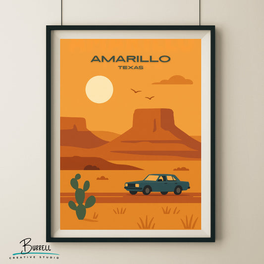 Amarillo Texas Roadtrip Travel Poster & Wall Art Poster Print