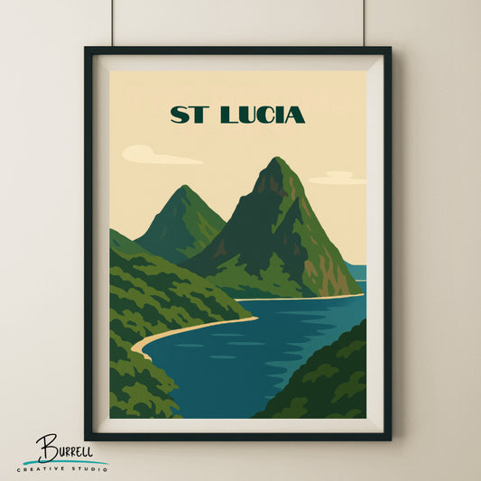 Soufrière St Lucia The Pitons Travel Poster & Wall Art Poster Print