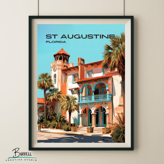 St Augustine Florida Architecture Travel Poster & Wall Art Poster Print