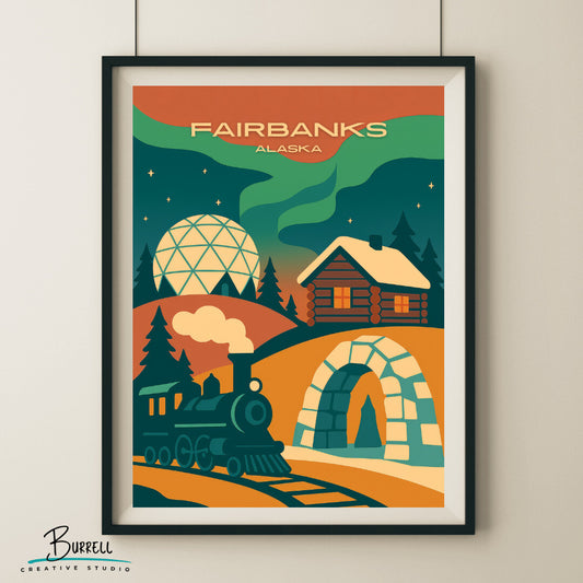 Fairbanks Alaska Unique Attractions Travel Poster & Wall Art Poster Print