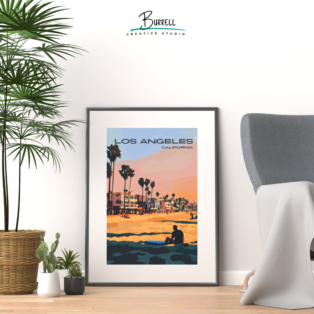 Los Angeles California Venice Beach Travel Poster & Wall Art Poster Print