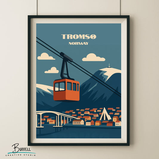 Tromsø Norway Cable Car Travel Poster & Wall Art Poster Print