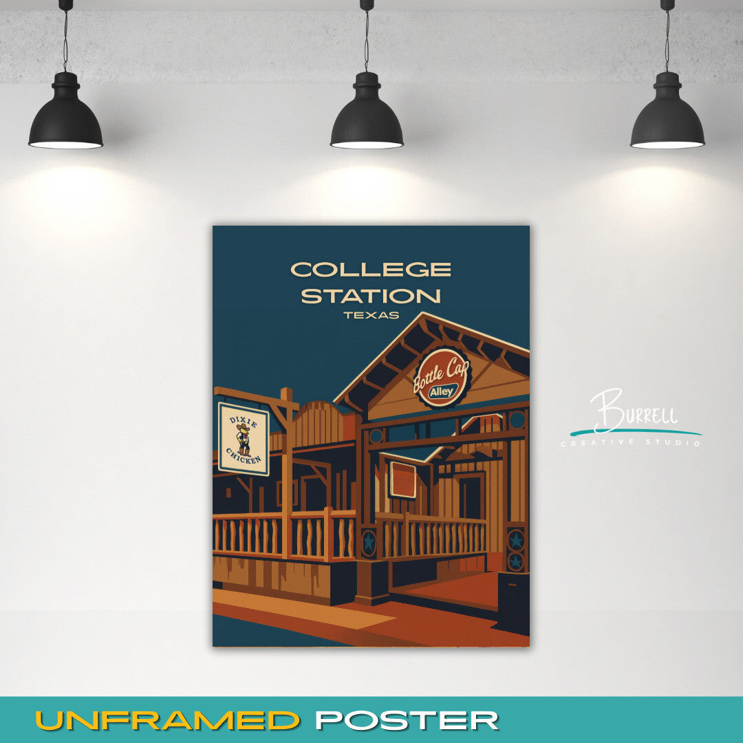 College Station Texas Dixie Chicken Travel Poster & Wall Art