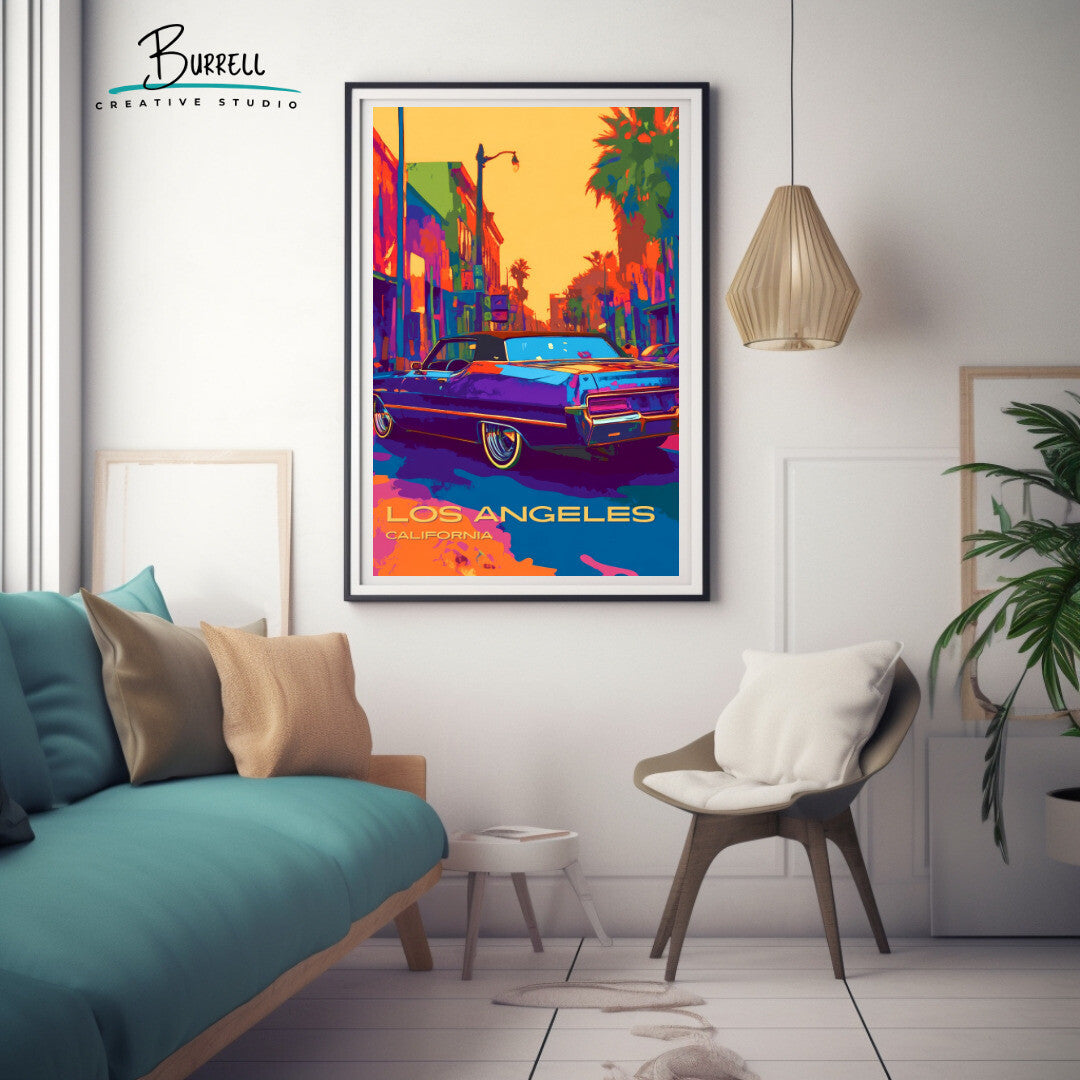 Los Angeles California Car Culture Travel Poster & Wall Art Poster Print