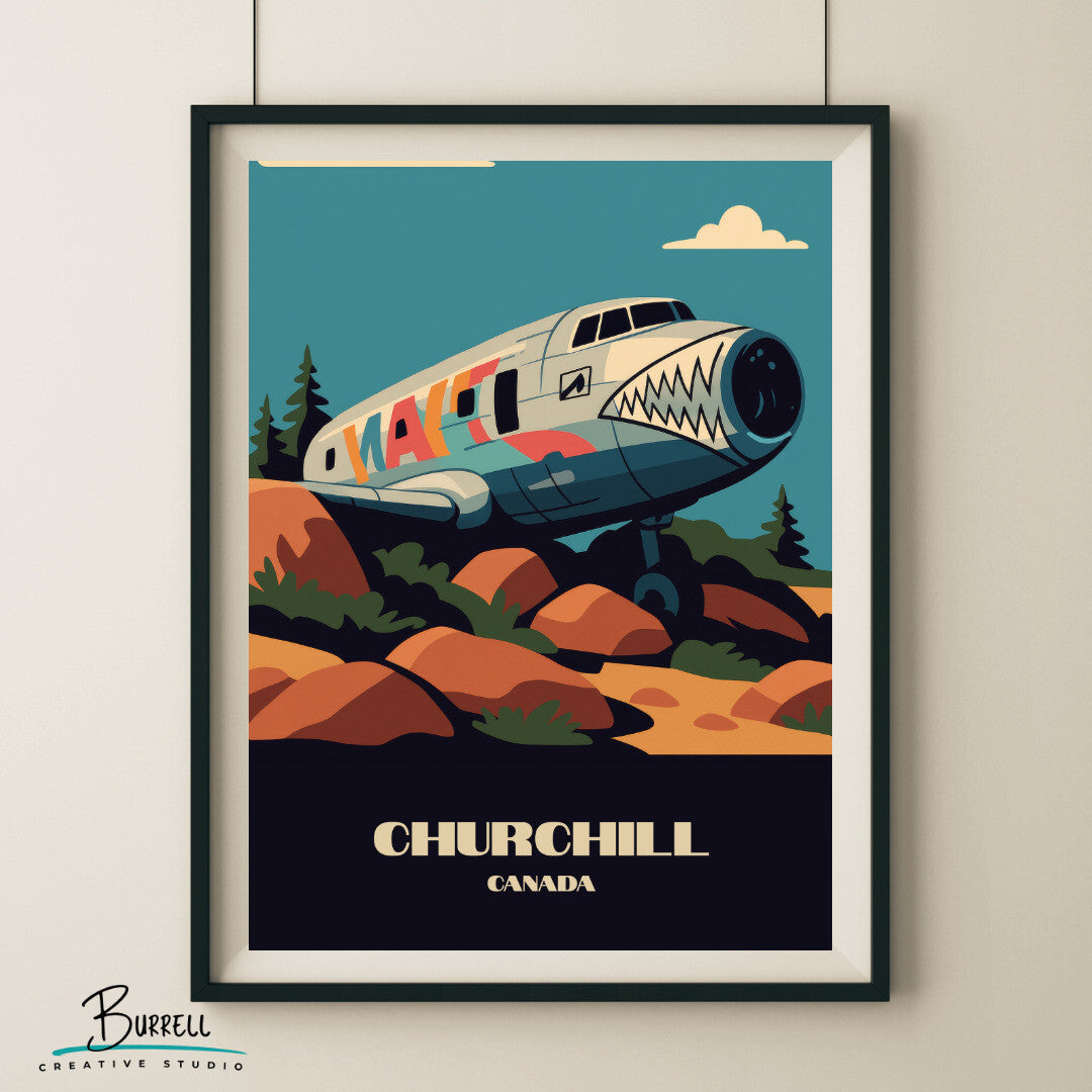 Churchill Canada Miss Piggy Plane Wreck Travel Poster & Wall Art Poster Print